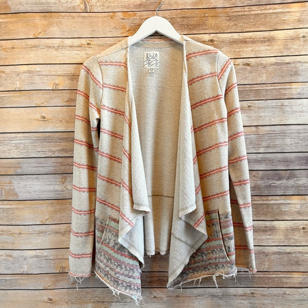 Billabong Raw Hem Southwestern Open Front Sweatshirt Cardigan Size Small
